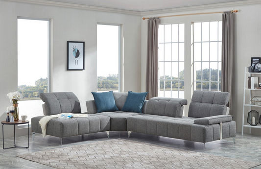 Gray L Shaped Three Piece Corner Sectional