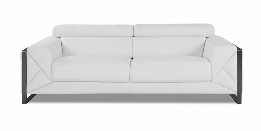 White and Chrome Genuine Leather Sofa