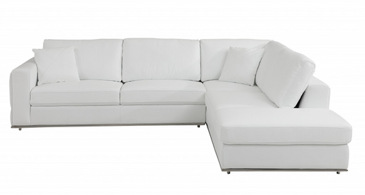 White Italian Leather L Shaped 2pc Corner Sectional