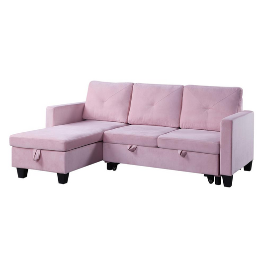 Lilola Home Nova Pink Velvet Reversible Sleeper Sectional Sofa