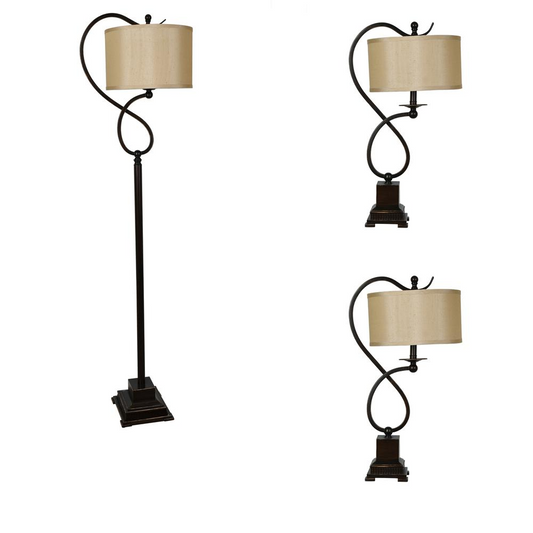 Crestview Collection 3pc Table and Floor Lamp Set